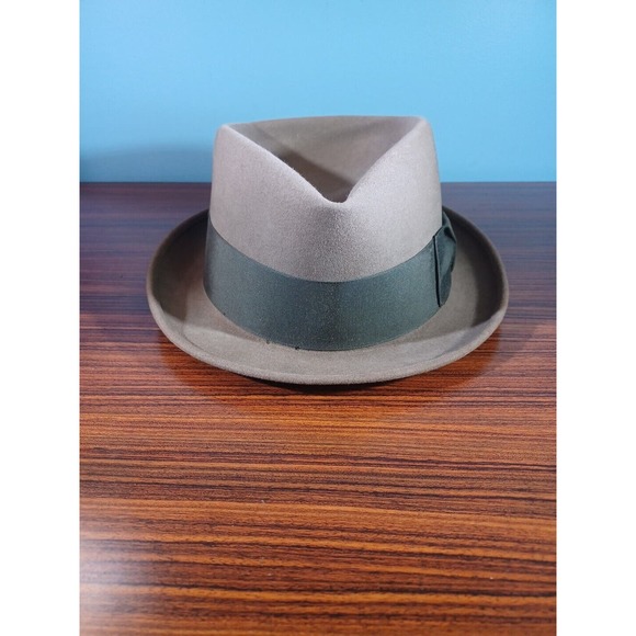 Vintage Creighton Fedora Classic Style Brown Felt Green Band - Picture 2 of 16